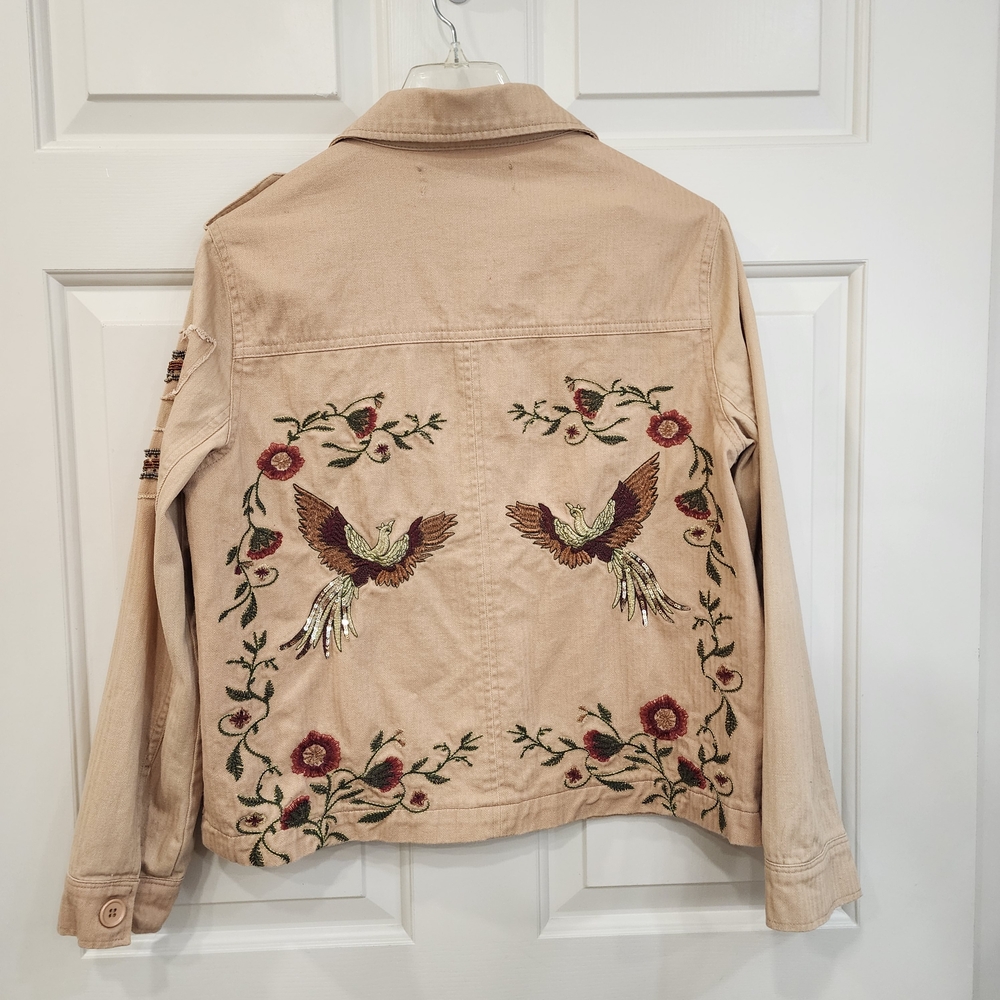 Colleen Lopez Embroidered Tan Jean Jacket